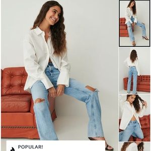 NAKD open knee straight high waist Jean